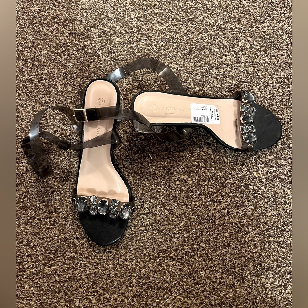 Jeweled black & clear kitten heels